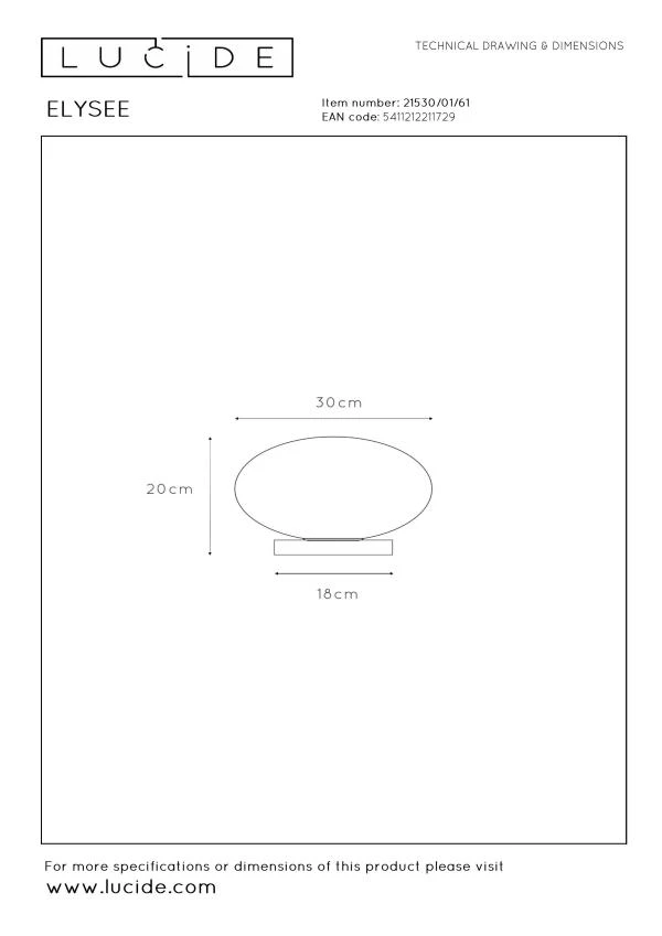 Lucide Premium ELYSEE - Tafellamp - Ø 30 cm - 1xE27 - Opaal - technisch